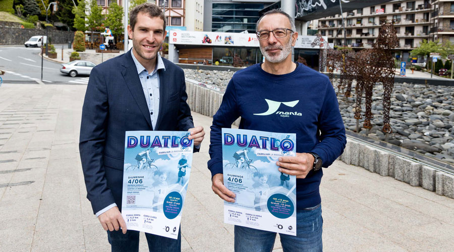 Kevin Poulet i Jordi Serracanta presentant la Duatló Familiar (Eduard Comellas)