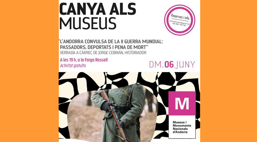 Cartell anunciant la xerrada de Jorge Cebrián a la Massana sobre l'Andorra a la II Guerra Mundial (agenda.ad)