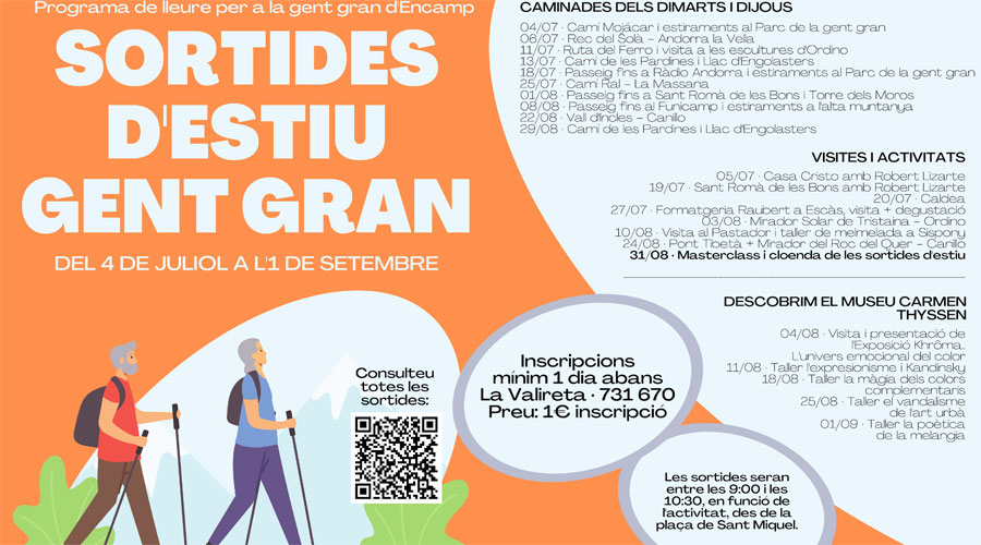 Cartell anunciant el programa de sortides de la gent gran a Encamp