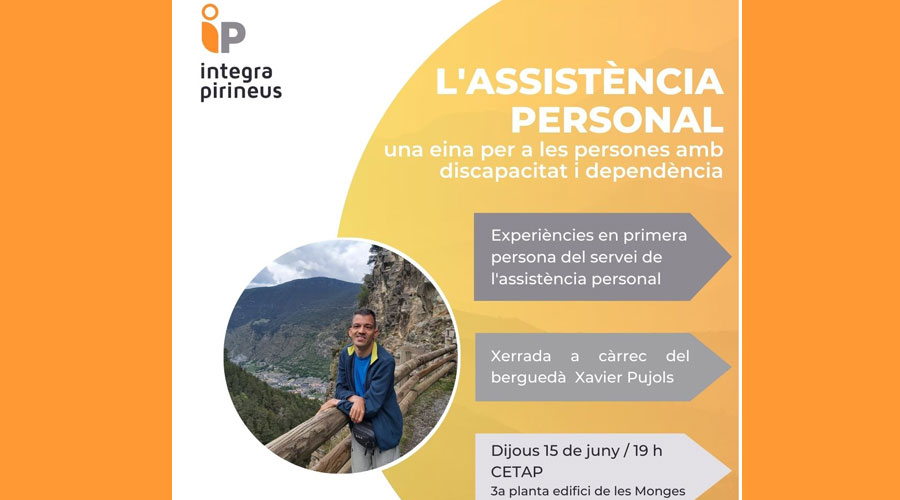 Cartell anunciant la xerrada sobra l'assistència personal (Integra Pirineus)