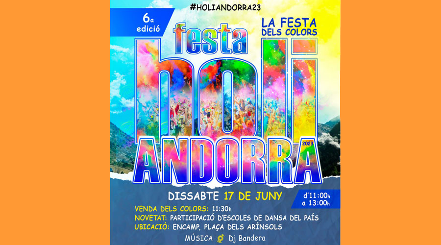 Cartell anunciant la festa Holi a Encamp (Comú d'Encamp)