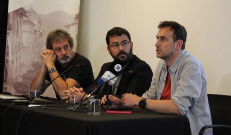 Òscar Augé, Francesc Viaplana i Carlos Guàrdia en la presentació del geoportal del patrimoni cultural immoble