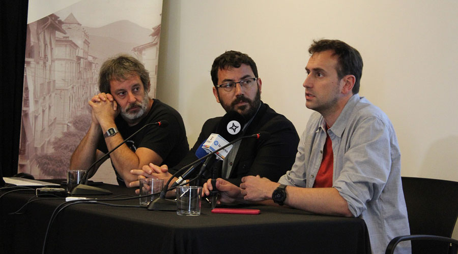 Òscar Augé, Francesc Viaplana i Carlos Guàrdia en la presentació del geoportal del patrimoni cultural immoble (Aj. la Seu)