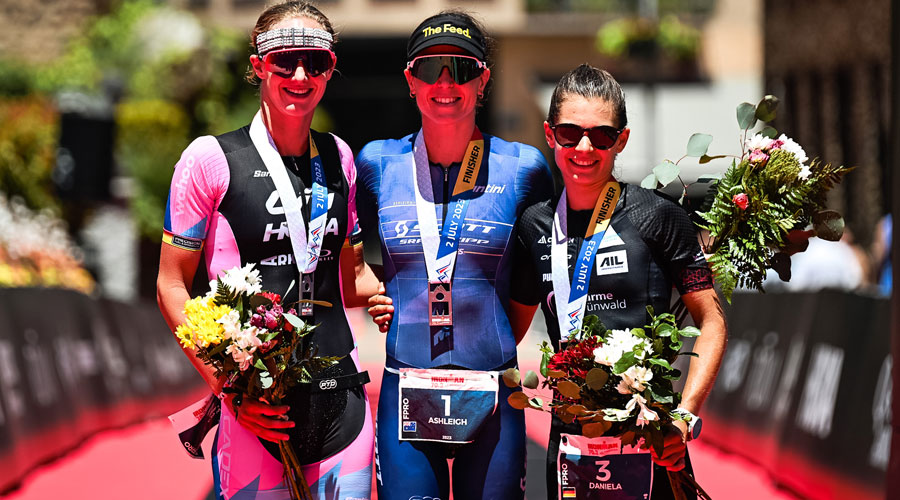 Les tres primeres classificades de l'Ironman 70.3 Andorra 2023 (The IRONMAN® Group)