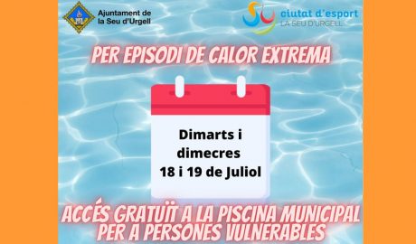 Cartell anunciant la gratuïtat de la piscina municipal a les persones vulnerables a la calor