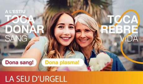 Cartell cridant a la donació de sang a la Seu