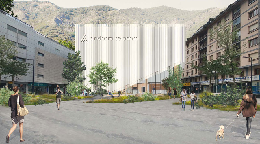 Render d'un de les façanes de l'edifici Node (Andorra Telecom)