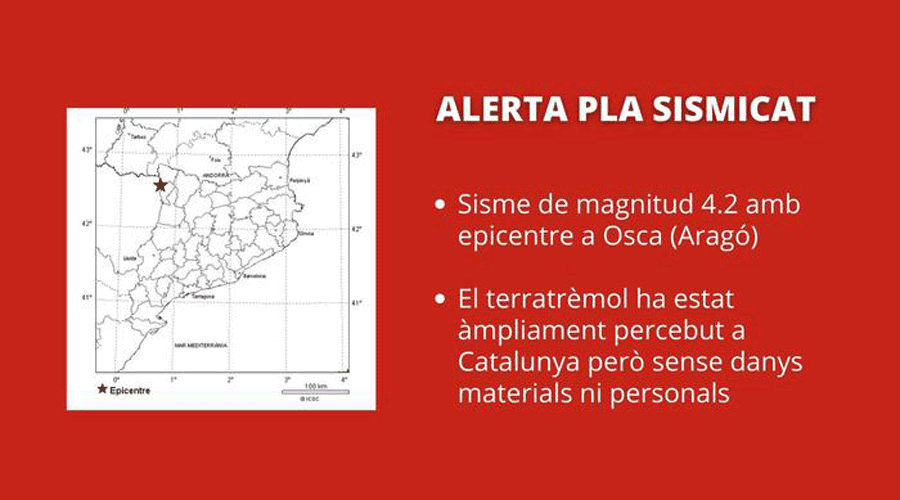 Cartell indicant l'alerta del pla especial SISMICAT (Govern.cat)