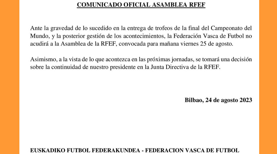 Comunicat de la Federació Basca de Futbol