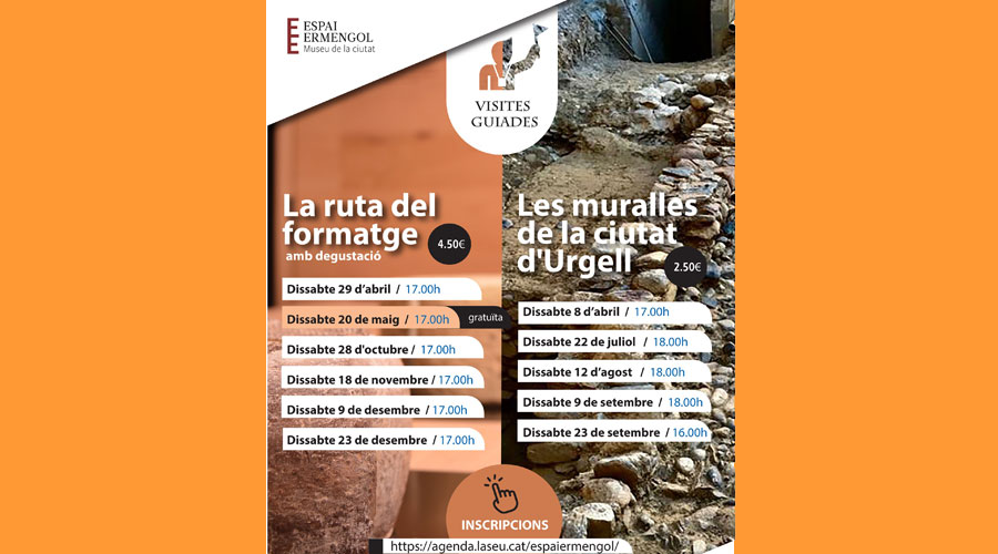 Cartell anunciant la visita a les muralles de la Seu i la Ruta del formatge (Aj. la Seu)