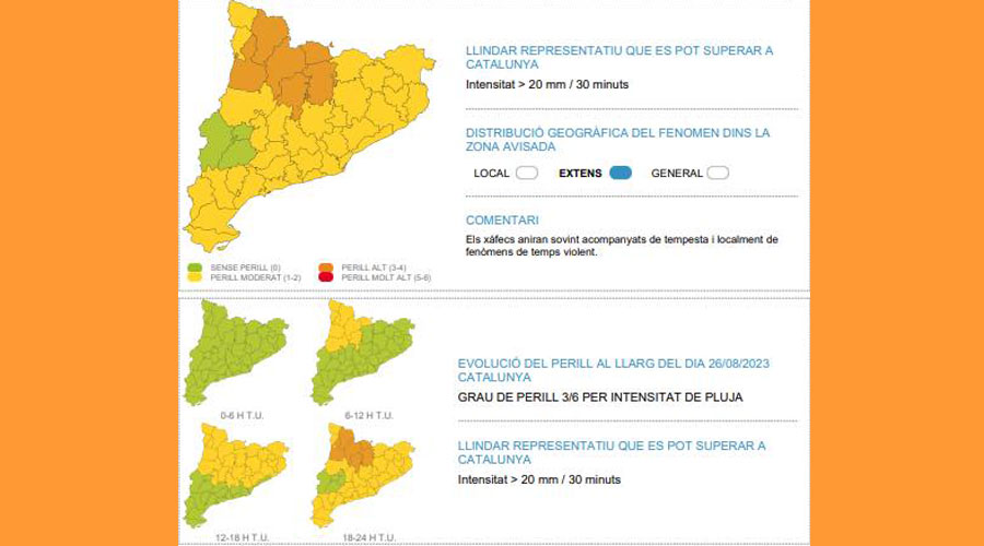 Mapes indicant pluges intenses al Pirineu (SCM)