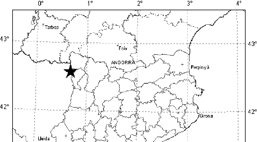Mapa indicant amb una estrella el lloc on hi ha hagut la rèplica del primer sisme (Institut Cartogràfic i Geològic de Catalunya)