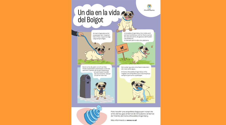 Cartell que indica com han d'actuar els propietaris de gossos (comuee)
