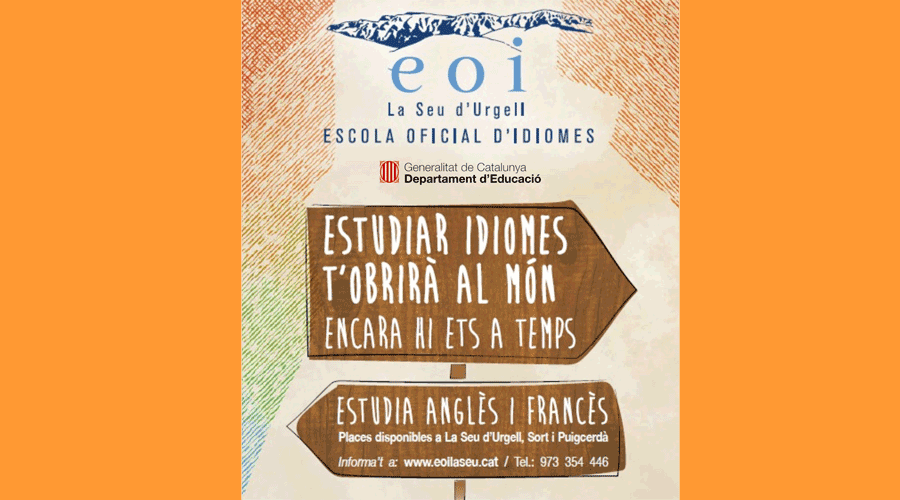 Cartell informant del cursos d'anglès i francès a l'EOI de la Seu (Aj. la Seu)