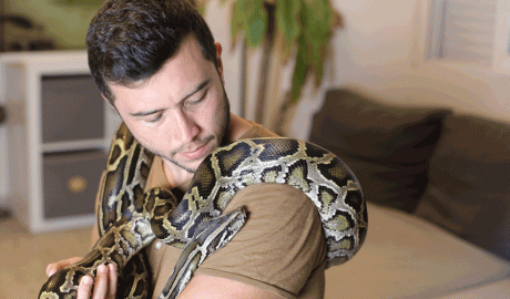 Un home manipulant una serp gran