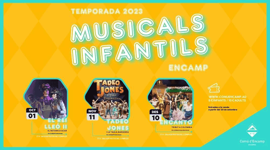 Cartell anunciador dels tres musicals infantils (Comú d'Encamp)