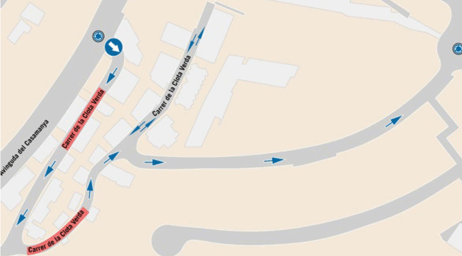 Plànol amb els nous sentits de circulació a Ordino (Comú)