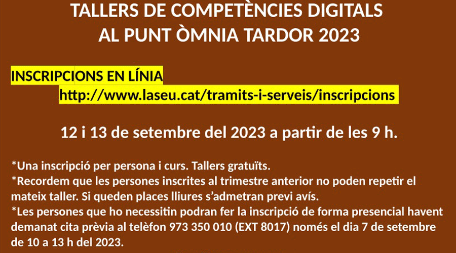 Cartell d'un dels cursos sobre competències digitals a la Seu (Aj. la Seu)