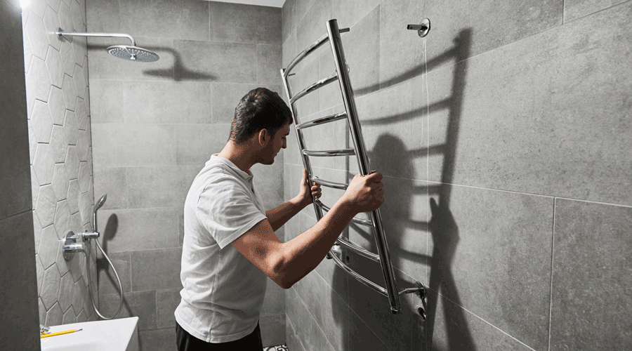 Un home instal·lant un tovalloler elèctric (iStock)