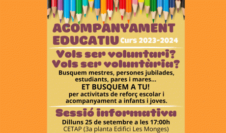 Cartell fent una crida a voluntaris per a formar part de l'acompanyament educatiu a la Seu