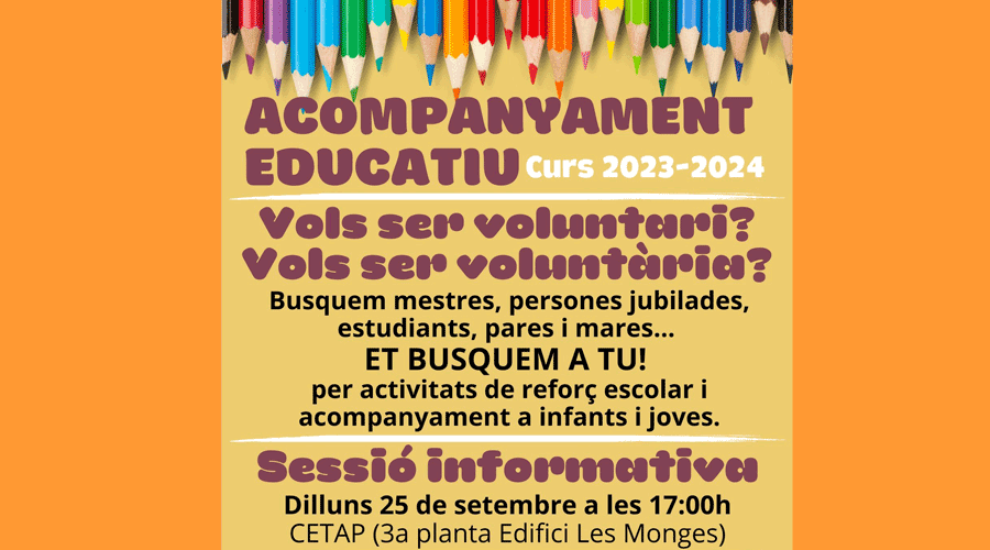 Cartell fent una crida a voluntaris per a formar part de l'acompanyament educatiu a la Seu (Aj. la Seu)