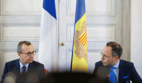 El prefecte de la Regió d’Occitània, Pierre-André Durand, i el cap de Govern, Xavier Espot