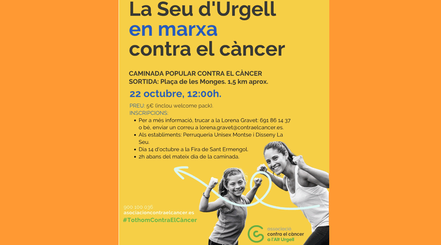 Cartell fent una crida a la participació de la Caminada popular contra el càncer a la Seu