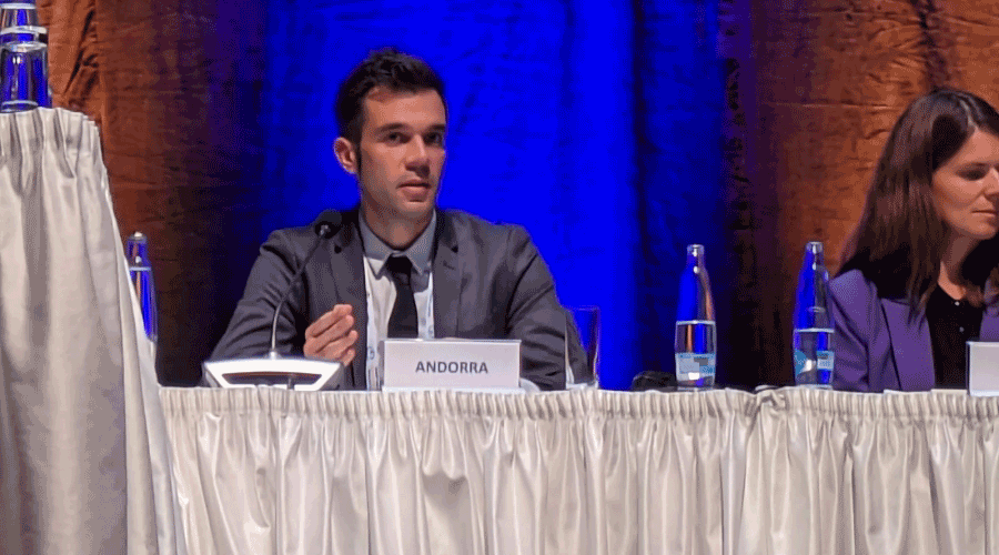 David Forné durant la seva intervenció al Congrés mundial de la carretera (PIARC)