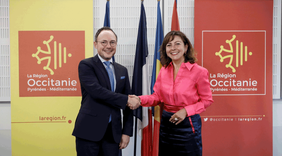 Xavier Espot i la presidenta del Consell Regional d’Occitània, Carole Delga (SFGA)