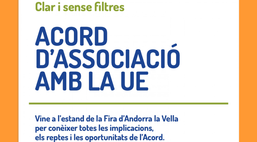 Cartell anunciant que hi haurà a la Fira d'Andorra la Vella sobre l'Acord d'associació (Govern d'Andorra)