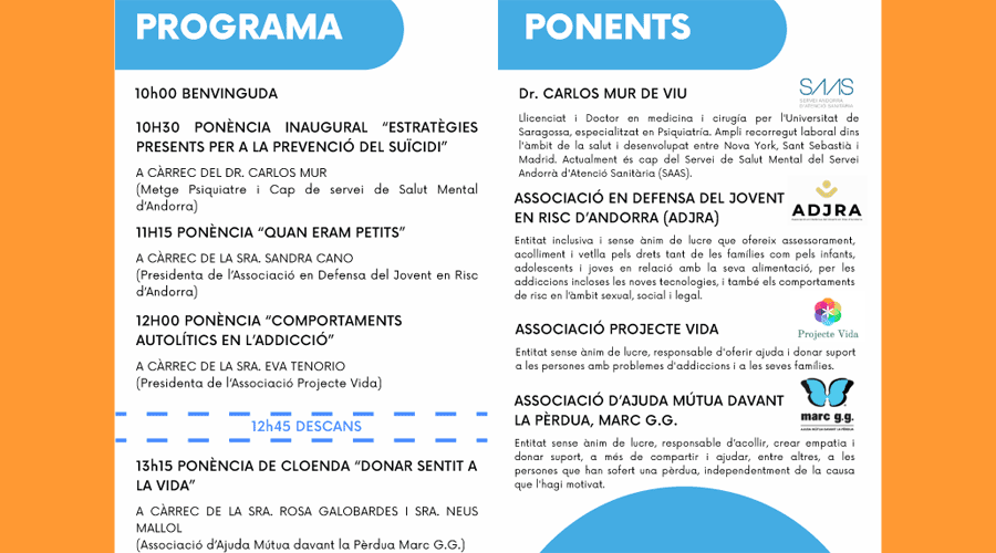 Cartell anunciant la jornada del Col·legi de Psicòlegs d'Andorra amb els ponents