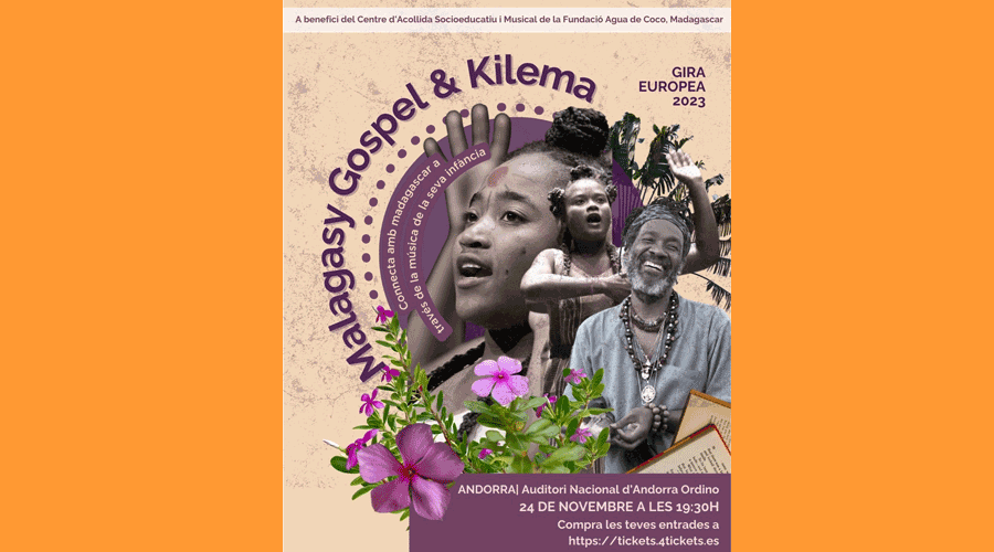 Cartell de l'actuació de la Malagasy Gospel a Andorra (Aigua de Coco)