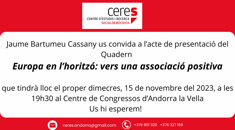 Infografia anunciant la presentació de la publicació del CERES a càrrec de Jaume Bartumeu (CERES)