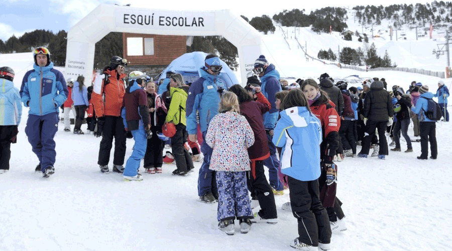 Alumnes gaudint de l'activitat d'esquí escolar
