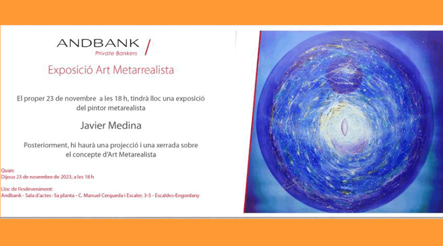 Cartell anunciant l'exposició i la xerrada sobre l'Art Metarrealista (Andbank)
