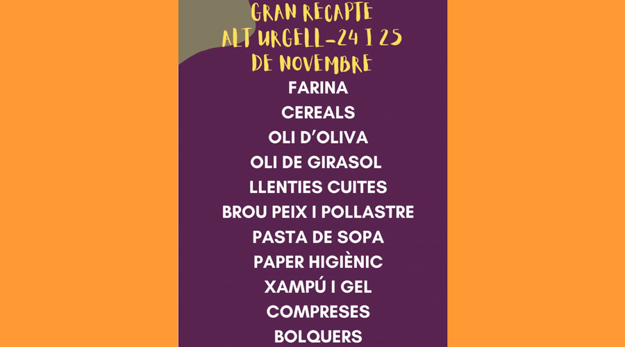 Productes que es poden donar per al Gran Recapte d'Aliments (Aj. la Seu)