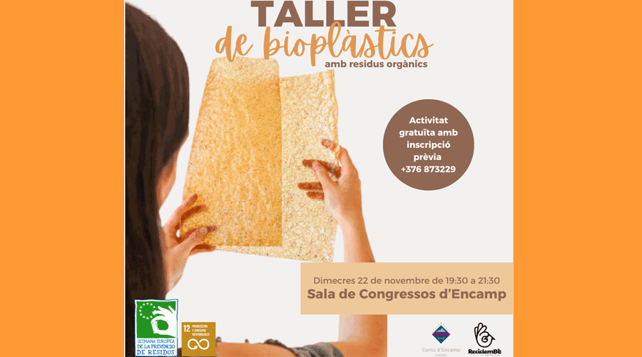 Cartell del taller de bioplàstics que es farà a Encamp el dimecres 22 de novembre (Comú)