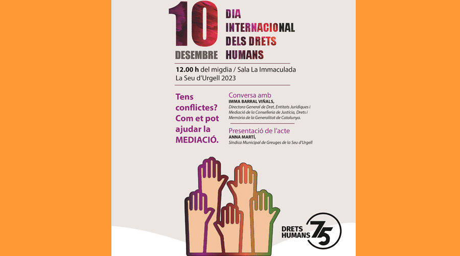 Cartell anunciant la xerrada amb Imma Barral pel 75 aniversari de la Declaració dels Drets Humans (Aj. la Seu)