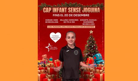 Cartell de la campanya solidària de l'FC Pirineus 'Cap nen sense joguina'