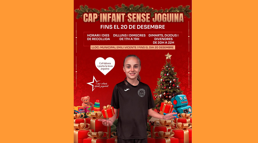 Cartell de la campanya solidària de l'FC Pirineus 'Cap nen sense joguina'