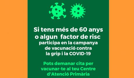 Cartell recomanant als grups de risc de vacunar-se contra la grip i la Covid