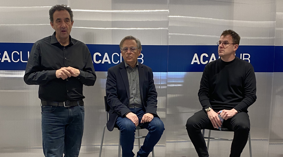 Sasplugues, Santacreu i Capdevila en la roda de premsa d'aquest dijous (ACA CLUB)