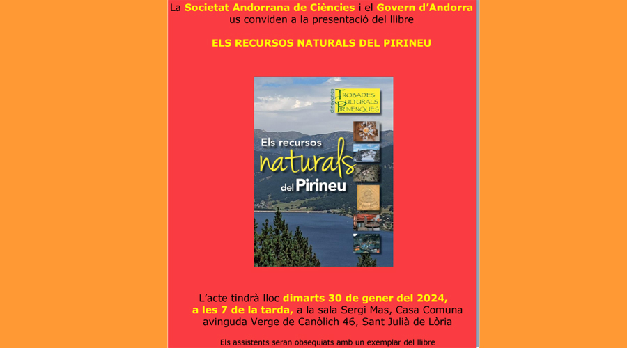 Cartell anunciant la presentació del llibre que recull les ponències presentades a les 19es Trobades Culturals Pirinenques (SAC)