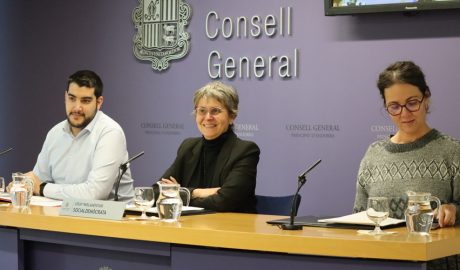 Els consellers generals socialdemòcrates, Pere Baró, Susanna Vella i Judith Salazar