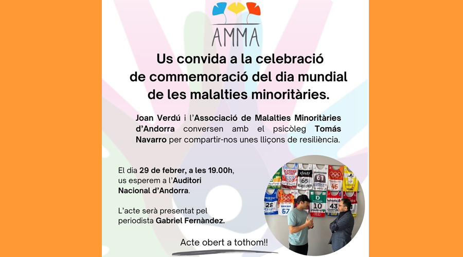 Cartell anunciant l'acte del Dia mundial de les malalties minoritàries a Andorra (AMMA)