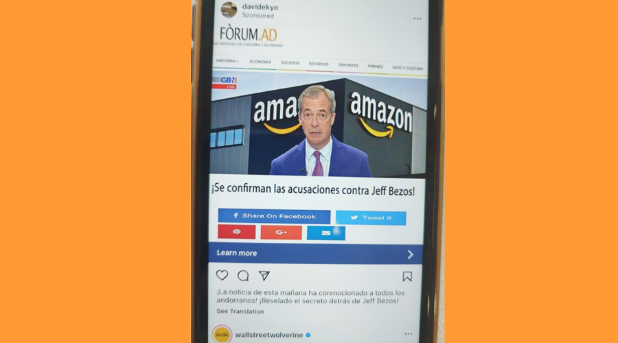 Captura de pantalla d'un missatge fals que s'atribueix a Fòrum.ad sobre el fundador d'Amazon