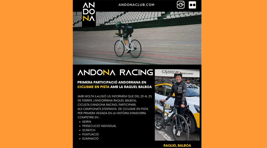 Cartell anunciant la participació de l'andorrana, Raquel Balboa, als Campionats d'Espanya de Ciclisme en Pista (Andona Racing)