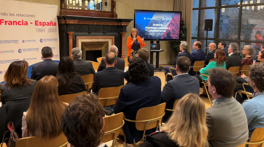La ministra Conxita Marsol durant la seva intervenció a la Cambra de Comerç francesa a Barcelona (Andorra Business)