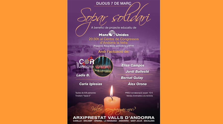 Cartell anunciador del sopar solidari a favor de Mans Unides