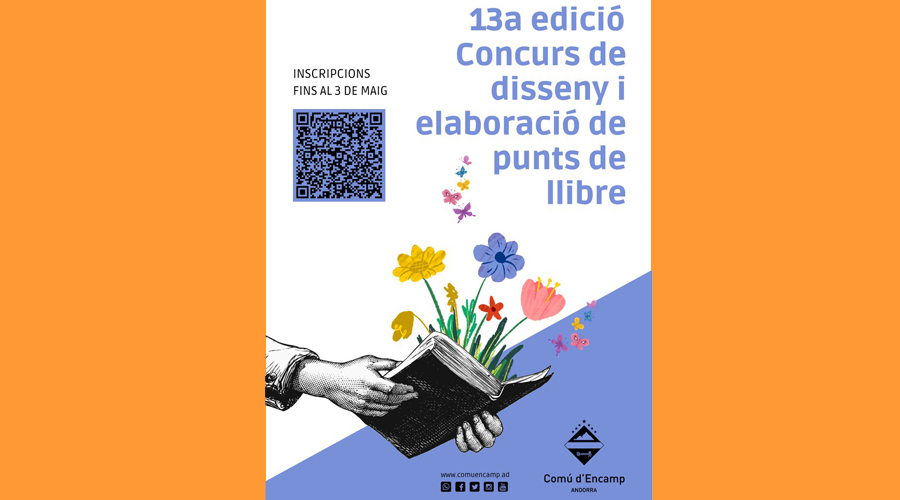 El cartell anunciador del 13è Concurs de disseny i elaboració de punts de llibre d'Encamp i el Pas